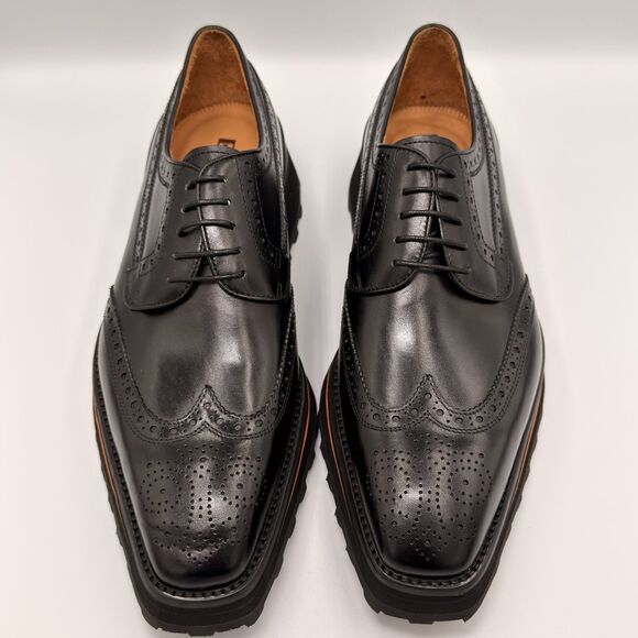 Divinch 6CM Heel Chunky Platform Brogues Black Calfskin Wingtip Derby 2886B Sz 8